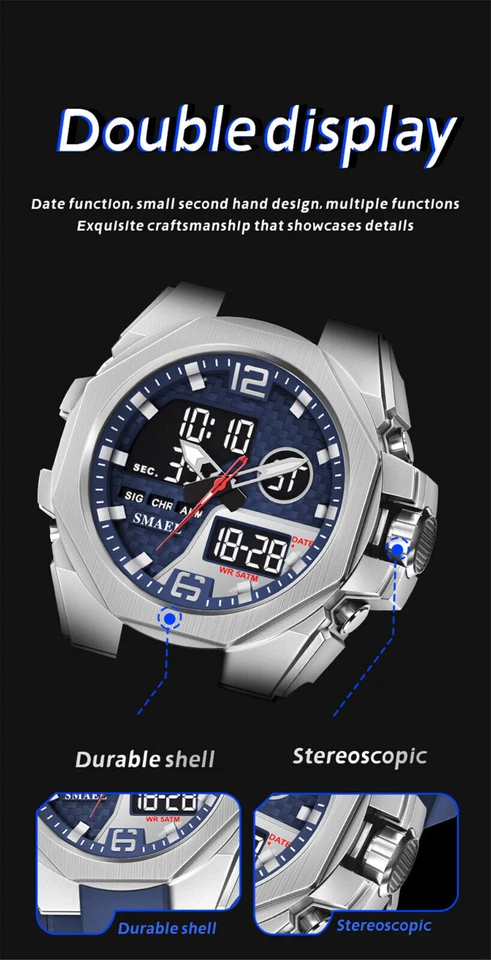 NEW Men Sport Watch Military Outdoor Digital Quartz Watch Boys LED Wristwatch - image 4 of 4
