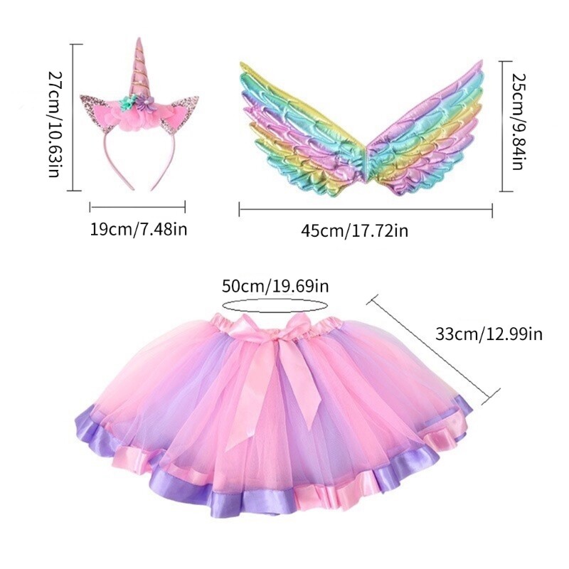 Girls Unicorns Wing with Headbands Tutus Wing Halloween Costume