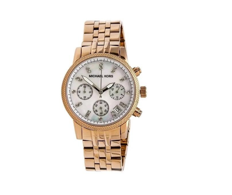 Michael Kors Ladies MK5026 Acrylic Rose Gold Chronograph Designer 
