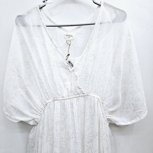 World Market Maxi Art Deco Empire Waist Dress Gauzy Boho Ivory With Gold L/XL - Picture 2 of 17