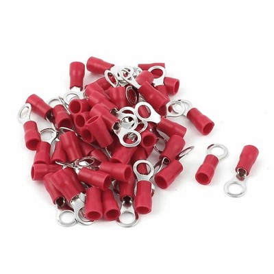 50 Pcs 2-5S Insulated Wire Connector Ring Crimp Terminal Red 16-14AWG  #hj