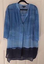 H Halston Blue Tunic Sheer Ombre V Neck 3/4 Sleeve Cover Up W Tank Top Size L