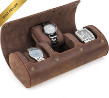Leather Travel Watch Roll for Men, Crazy Horse Leather Watch Box Case, Watch Rol