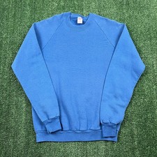 Vintage Jerzees Raglan Cut Blue Blank Crewneck Sweatshirt Mens XL 50/50 USA 80s