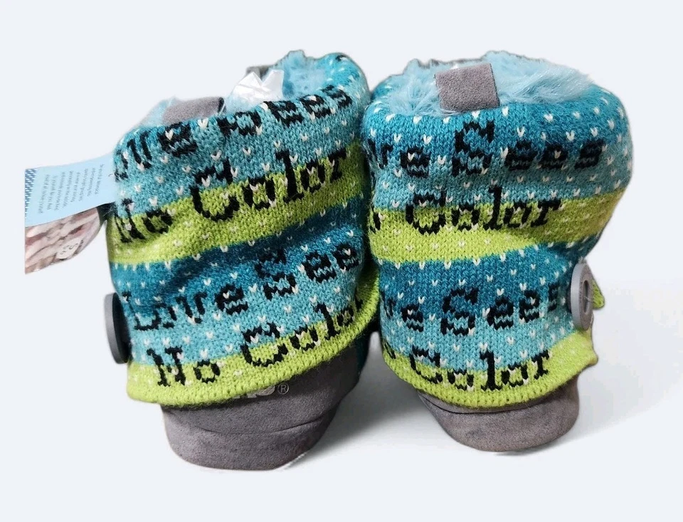 MUK LUKS Women’s Small 5/6 Aqua Cable Knit Boot Slippers "Love Sees No Color" - Image 4 of 4