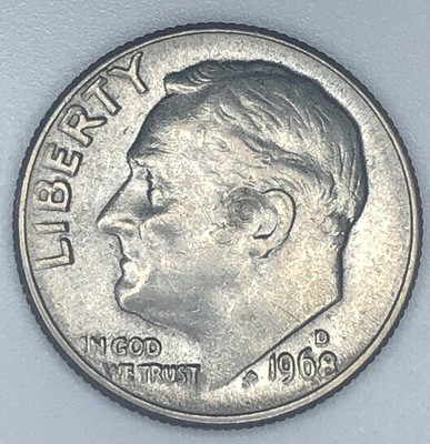 1968 D ROOSEVELT DIME/ DOUBLE DIE OBVERSE**