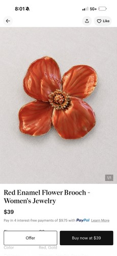 red enamel flower brooch