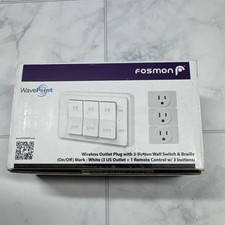 Fosmon Wireless Outlet Plug With 3-Button Wall Switch & Braille White New In Box