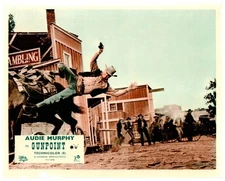 Gunpoint Original Lobby Card Audie Murphy Cowboy shot off horse 1966 Western