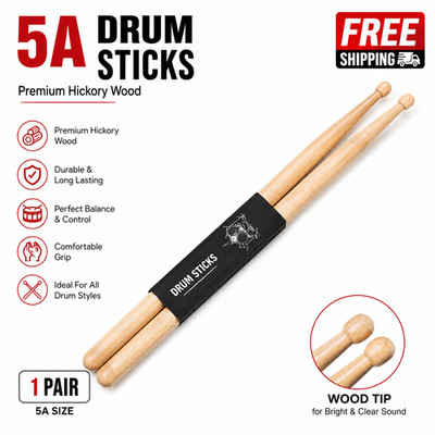 5A/7A Maple Drum Sticks 1 Pair Hard Maple Wood Drumsticks for Practice