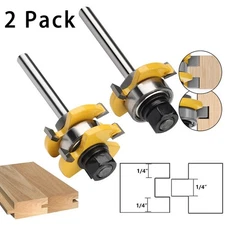 2x Bit Tongue and Groove Router Bit Set 1/2'' Shank Flooring Woodworking Cutter