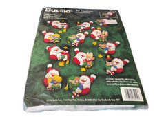 1996 Bucilla Santa and Pals Felt Applique Xmas Ornament Kit Sequins 12 Elf SEALE