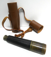 ANTIQUE TELESCOPE BRASS NAVAL ARMY BROAD ARROW A.L VINCENT LONDON LEATHER CASE