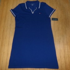 Tommy Hilfiger Womens SZ LRG Blue Polo Dress V-Neck Short Sleeve NWT