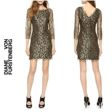 NWT DVF DIANE VON FURSTENBERG | SZ 2 | Zarita Gold Lace Sheath Dress $468