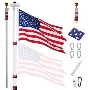 Yescom 25Ft Telescopic Silver Flagpole Kit w/ 136 LED Solar Light Outdoor