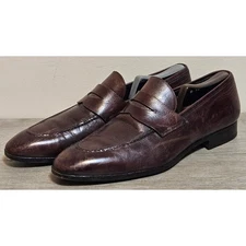 Santoni Mens 10 D Brown Penny Loafers Made in Italy Leather Dress 39808750 Shoes