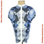Escada Sport Womens Blue Gray Silk Cotton Floral Blouse Top Size DE 42 (XL)