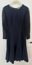 Rebecca Taylor Navy Silk Blend Lace Sleeve Ponte Dress UK 4 US 0 Elegant Work