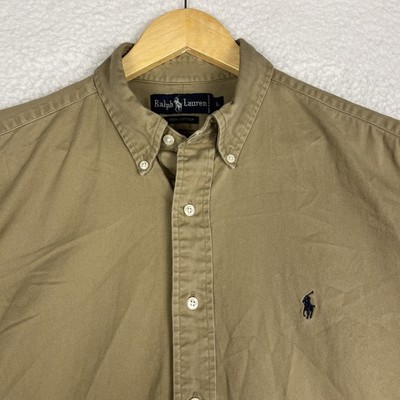 Vintage 90s Ralph Lauren Button Down Shirt Mens Large Beige Tan