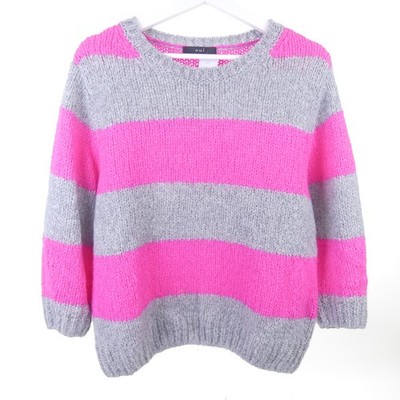 OUI sweater knit stripe pink gray size 36 S
