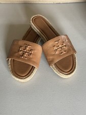 TORY BURCH EVERLY LEATHER ESPADRILLE SLIDE IN CARAMEL 6