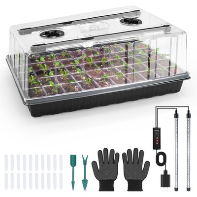 Mulctun 60-Cell Seed Starter Tray with Grow Light, Seedling 1 Pack, Black 