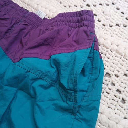 Vtg Laguna Mens L Purple Teal Black Color Block 90s Lined Swim Trunks Rad Nylon - Picture 7 of 14