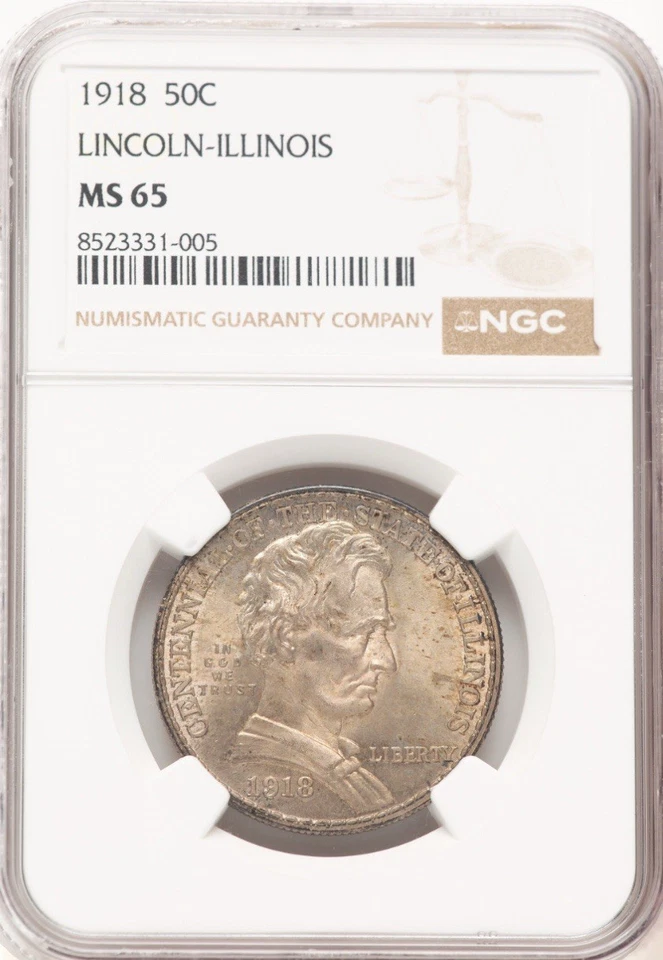 1918 - Medio dólar de plata conmemorativo Lincoln - NGC MS 65 - Tonificación original Foto 3 de 4