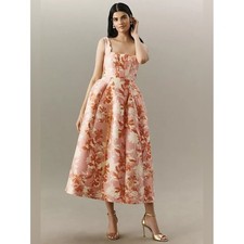 BHLDN Sleeveless Square-Neck Floral Fit & Flare Midi Dress Medium