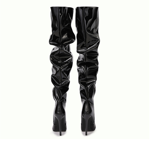 Frauen spitzen Zehe Lackleder über Knie Stiefel Reißverschluss hoch Heel Stilett - Bild 5 von 9