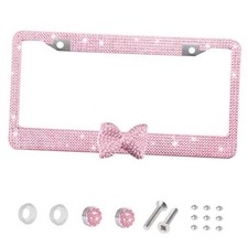 Bling License Plate Frame For Women Rhinestone Bow Car 1 Pink Frame Pink Bow
