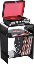Stylish Black Acrylic Record Player Table with Storage Shelf - Large Nightstand