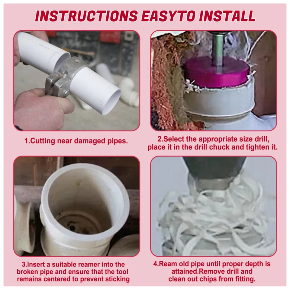 4 Pcs PVC Pipe Reamer Kit With 1-1/2 Inch 2 Inch 3 Inch 4 Inch Pipe Fitting E4 - Image 4 of 4