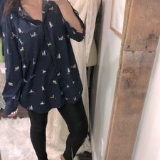 Joules navy blue dog print button down shirt size 14