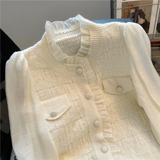 Women's fashion casual knitted cardigan jacket chiffon stitching thin tops