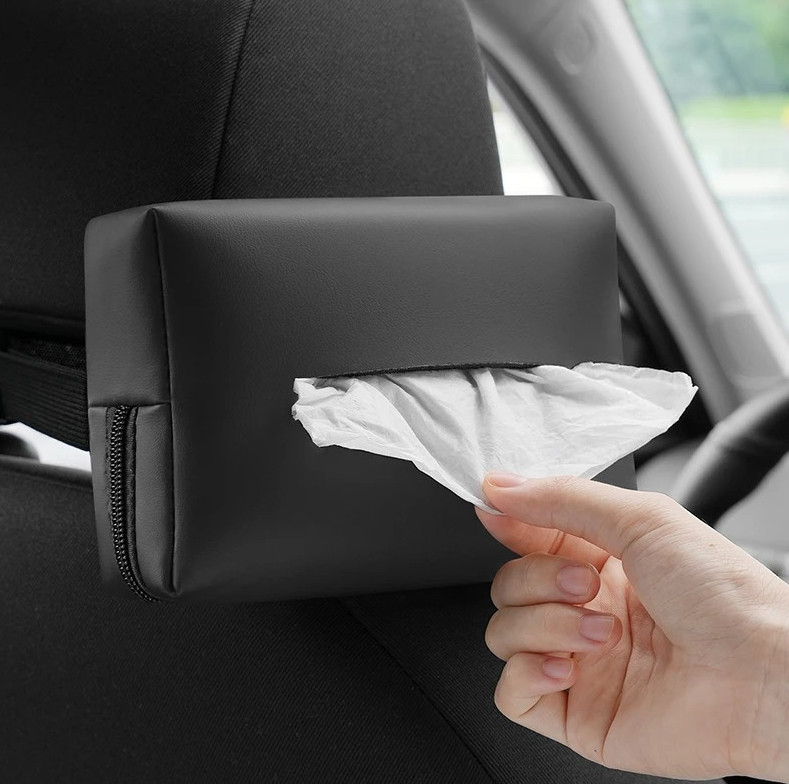 1 Pc Car Tissue Box Holder Hanging Leather Tissue Storage Organizer