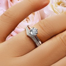 925 Sterling Silver Women's Cubic Zirconia Eternity Engagement Wedding Ring Set