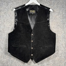 Scully Genuine Black Leather V Neck Snap Button Vest Mens Size L 21x25 Western