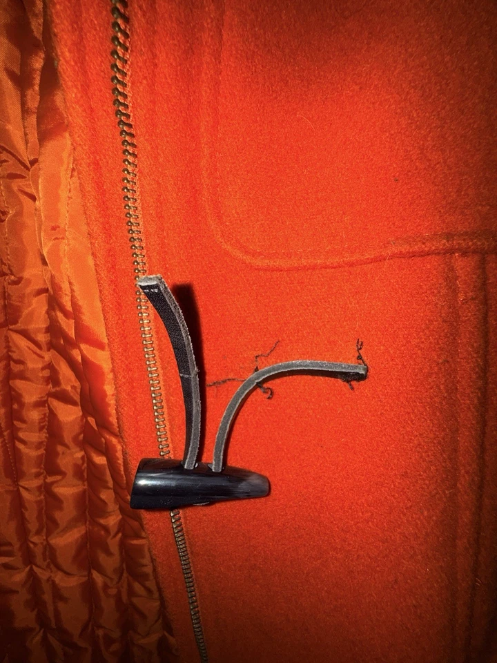 Banana Republic Orange Wool Toggle Coat L Faux Fur Hood Detachable Trim Damage - Изображение 3 из 4