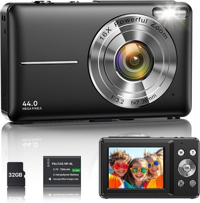 Digitalkamera 1080P 44MP Vlogging Kamera für Kinder Jugendliche, FHD