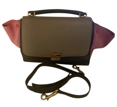 CELINE Colorblock Satchel Gold Hardware Top Handle Pink Black Taupe Designer