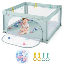 Babyjoy Baby Playpen Infant Large Safety Play Center Yard w/ 50 Ocean Balls Grey