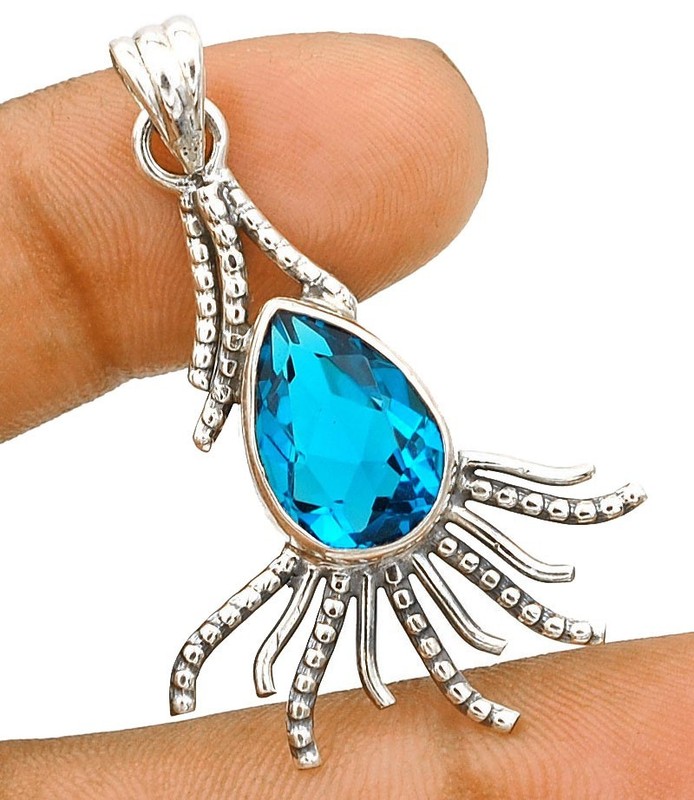 5CT Natural Flawless Blue Topaz 925 Solid Sterling Silver Pendant