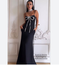 38IT - Valentino Crystal-embellished flared-hem silk gown Black dress - BNWT