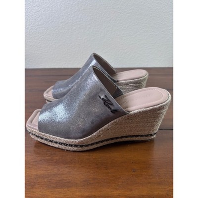 Karl Lagerfeld Corissa Wedge Sandals Womens 10 Metallic Leather Espadrille
