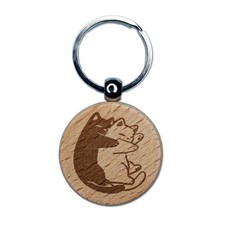 Cuddling Cats Hug Pets Cute Engraved Wood Round Keychain Tag Charm