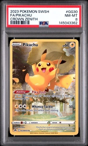 2023 POKEMON SWORD & SHIELD CROWN ZENITH #GG30 FULL ART/PIKACHU PSA 8