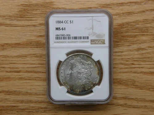 1884-cc-Carson City-NGC-MS 61 Morgan Dollar-with Toning-Free shipping-#109