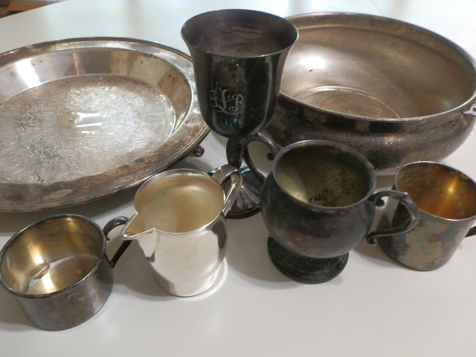 Vintage Silver Plated Mixed Lot of 7 Silverplate Cups Bowl Serving Tray Goblet